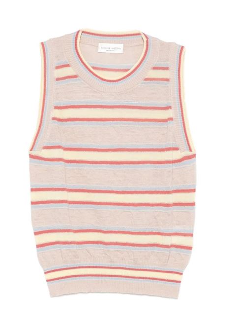 gilet a righe uomo beige e azzuro ROBERTO COLLINA | 261FXA0701441